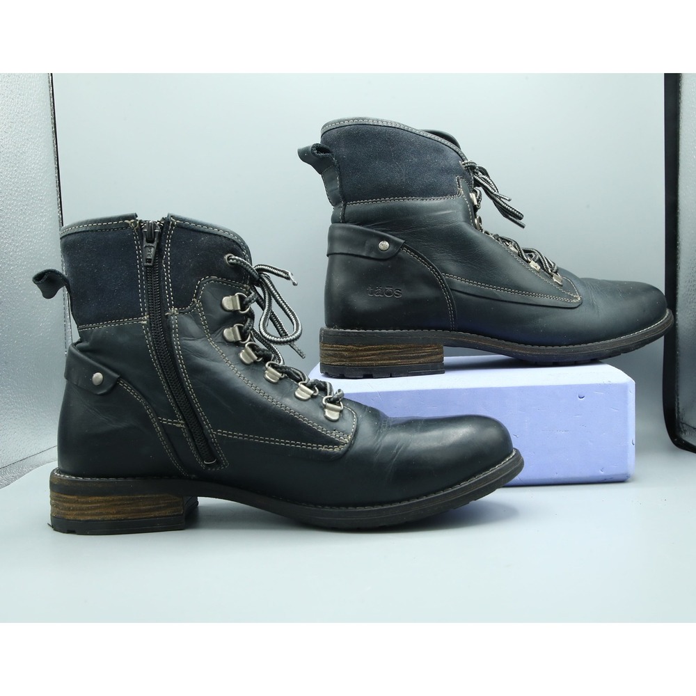 Taos Ringer Black Leather Combat Boots 16106 Side Zip Womens 10-10.5